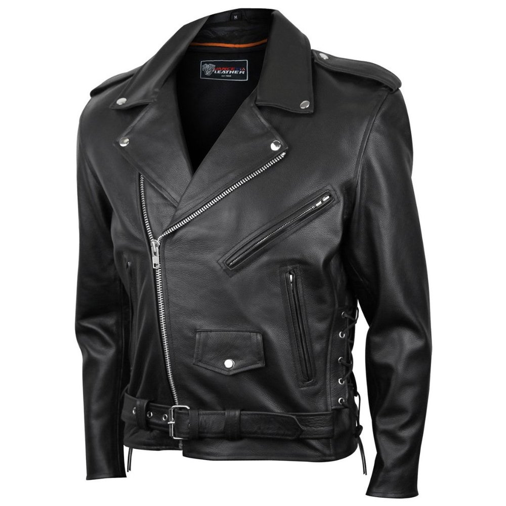 Men's Premium Leather Classic Motorcycle Jacket Lace Sides Z/O Liner